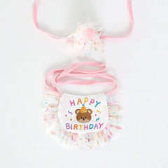 Birthday Bear Printed Bib&Hat Set