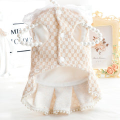 Royal Teddy: Fleece Pearl Bear Dress & Vest for Small Dog