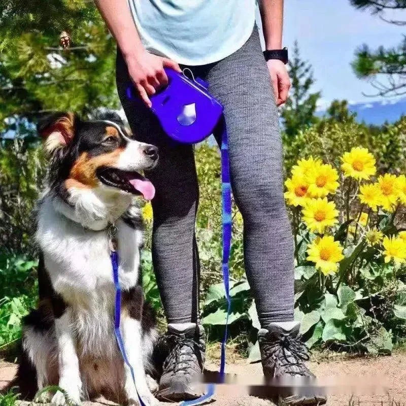 4-in-1 Retractable Dog Leash – with Water Bottle, Poop Bag Holder & Food Bowl
