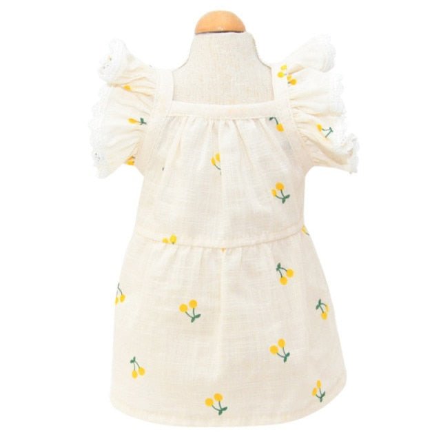 Cherry Printed Dog Cat Dress With Hat