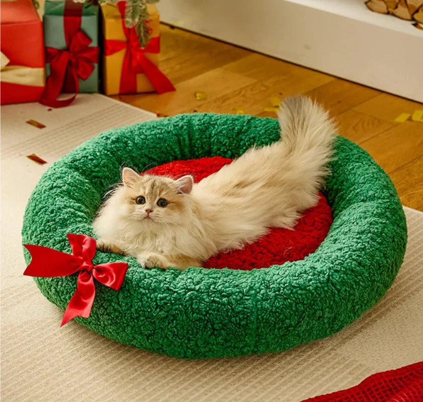 Christmas Cat/Dog Nest Plush Teddy Bed