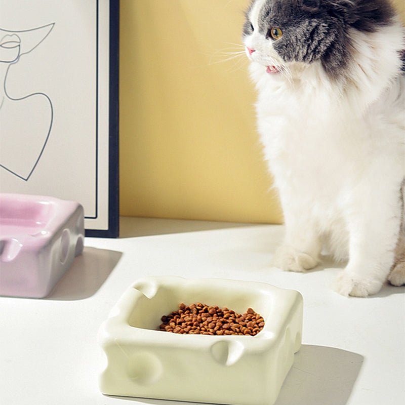 Cute Ceramic Pet Bowl with Cheese Shape