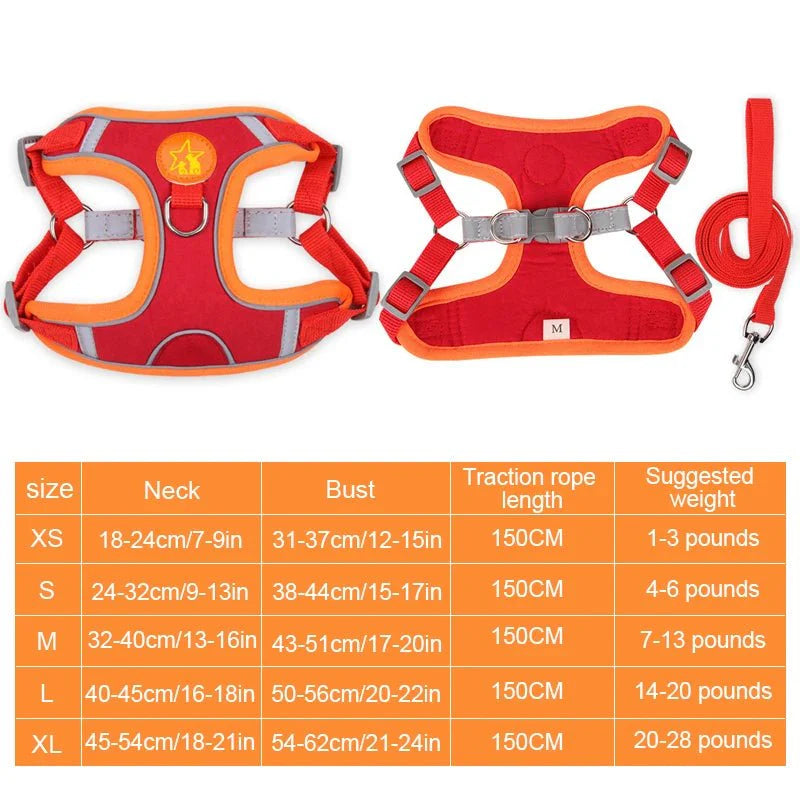 Dogs Harness Vest Walking Traction Rope Reflective Straps Soft Mesh
