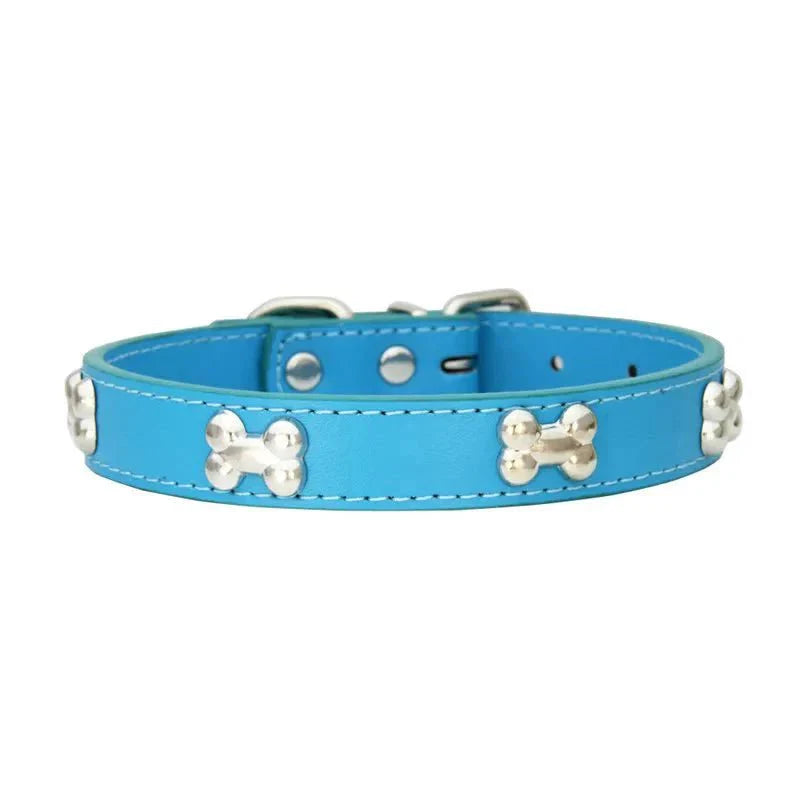Leather Dog Collar with Bone Decoration