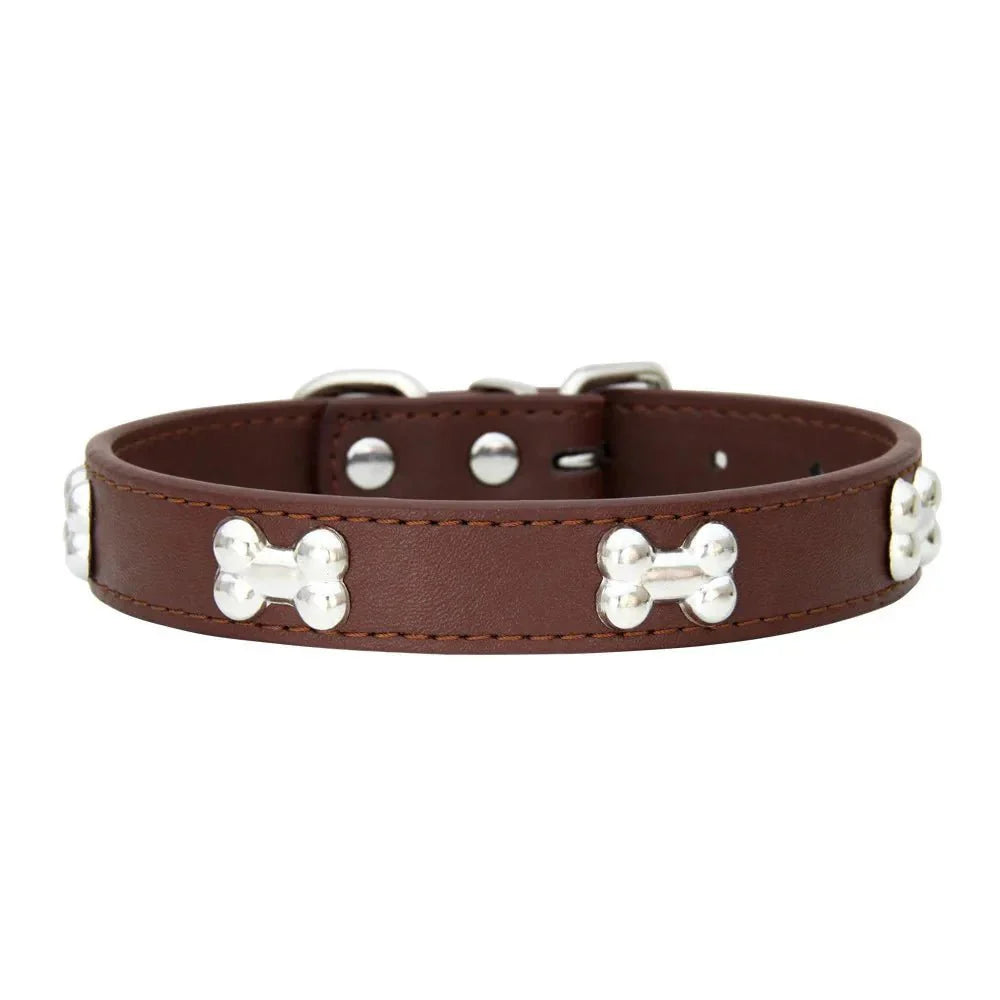 Leather Dog Collar with Bone Decoration