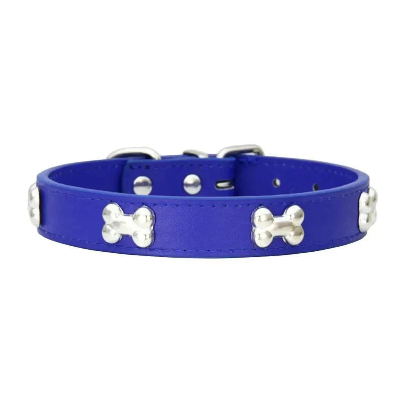 Leather Dog Collar with Bone Decoration