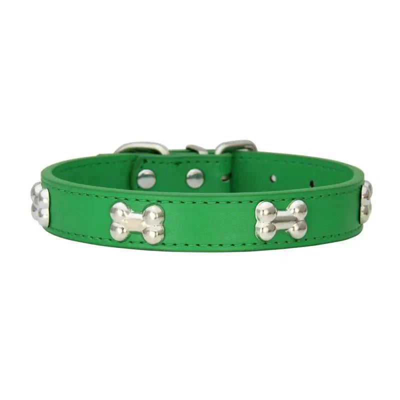 Leather Dog Collar with Bone Decoration