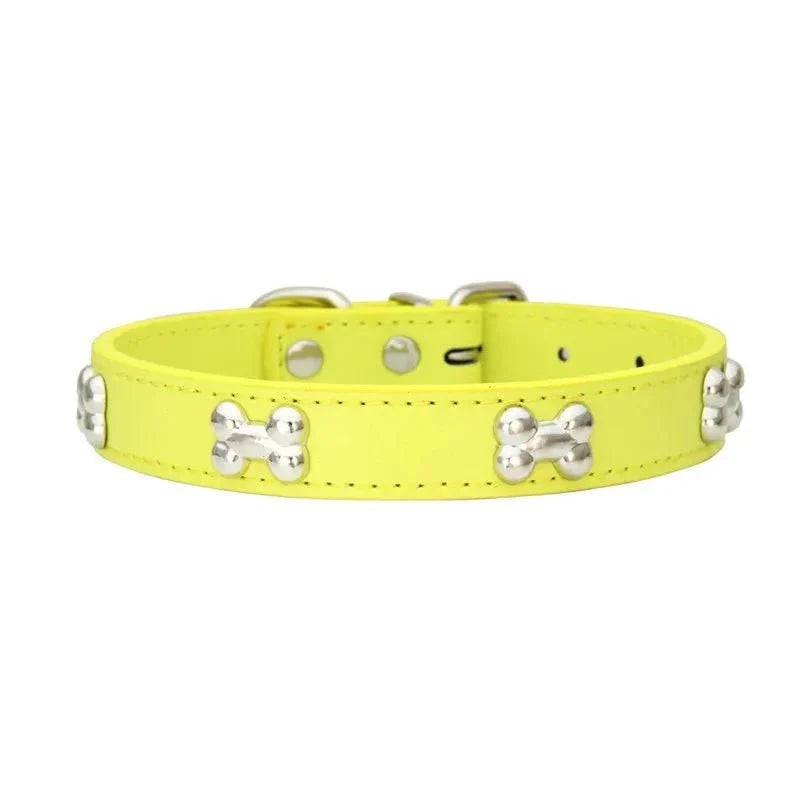 Leather Dog Collar with Bone Decoration