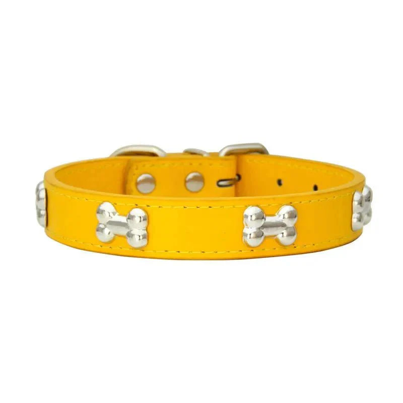 Leather Dog Collar with Bone Decoration