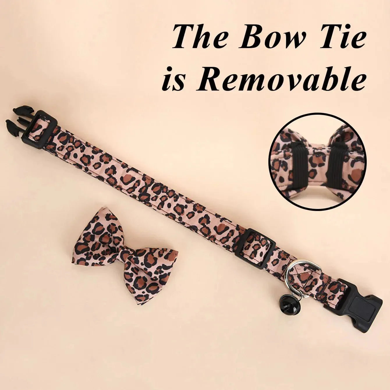 Luxury Leopard Print Collar with Detachable Bow