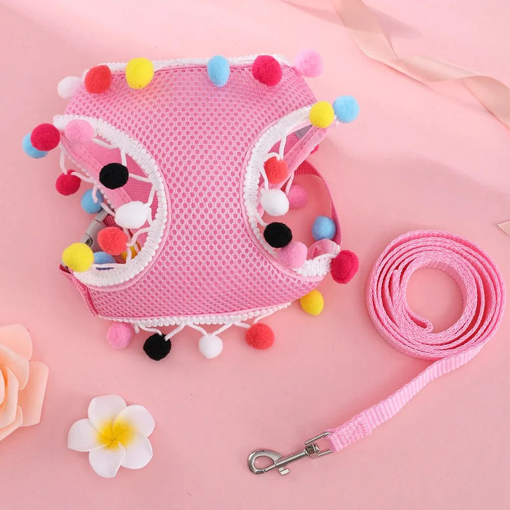 Mesh Small Dog Harness Adjustable Ball Lace Cute Summer