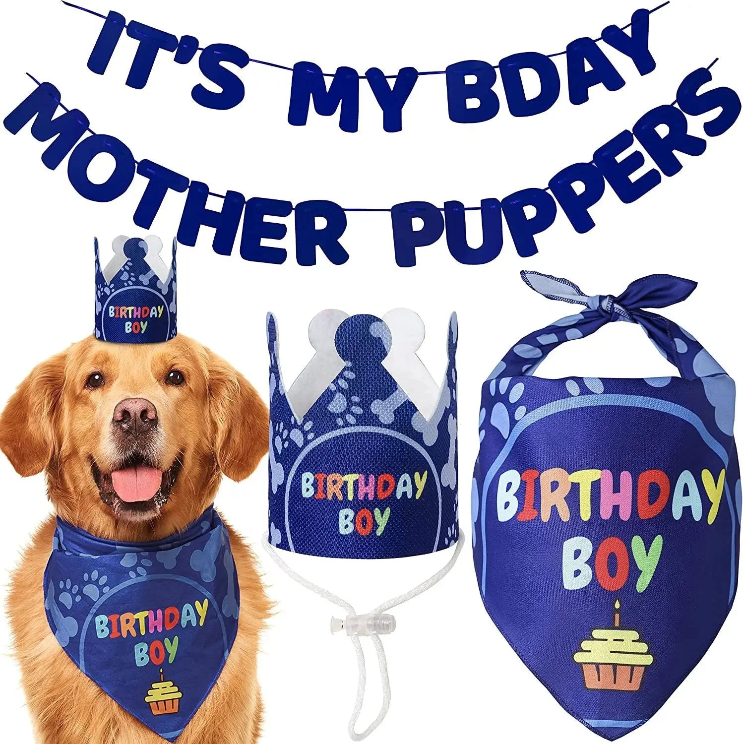 Pet Birthday Party Set: Banner, Hat, and Neckerchief 🎉